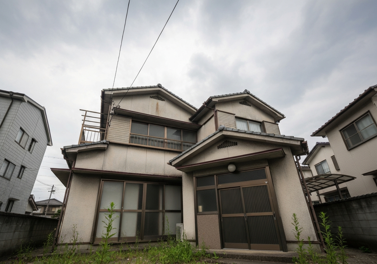 少し古びて放置された日本の空き家。相続問題が解決せず、管理されていない様子がうかがえる。