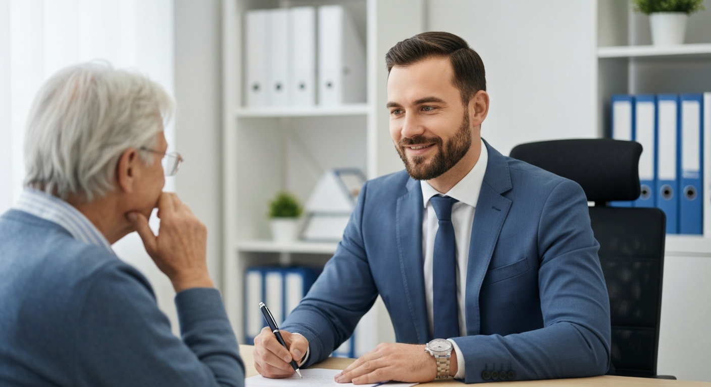 司法書士が相談者の不安な気持ちに寄り添いながら、親身に話を聞いている様子。