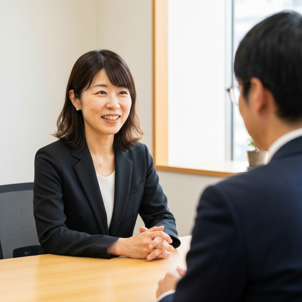 下北沢司法書士事務所の相談風景。親身に話を聞く司法書士が、顧客の不安に寄り添う姿勢を表している。