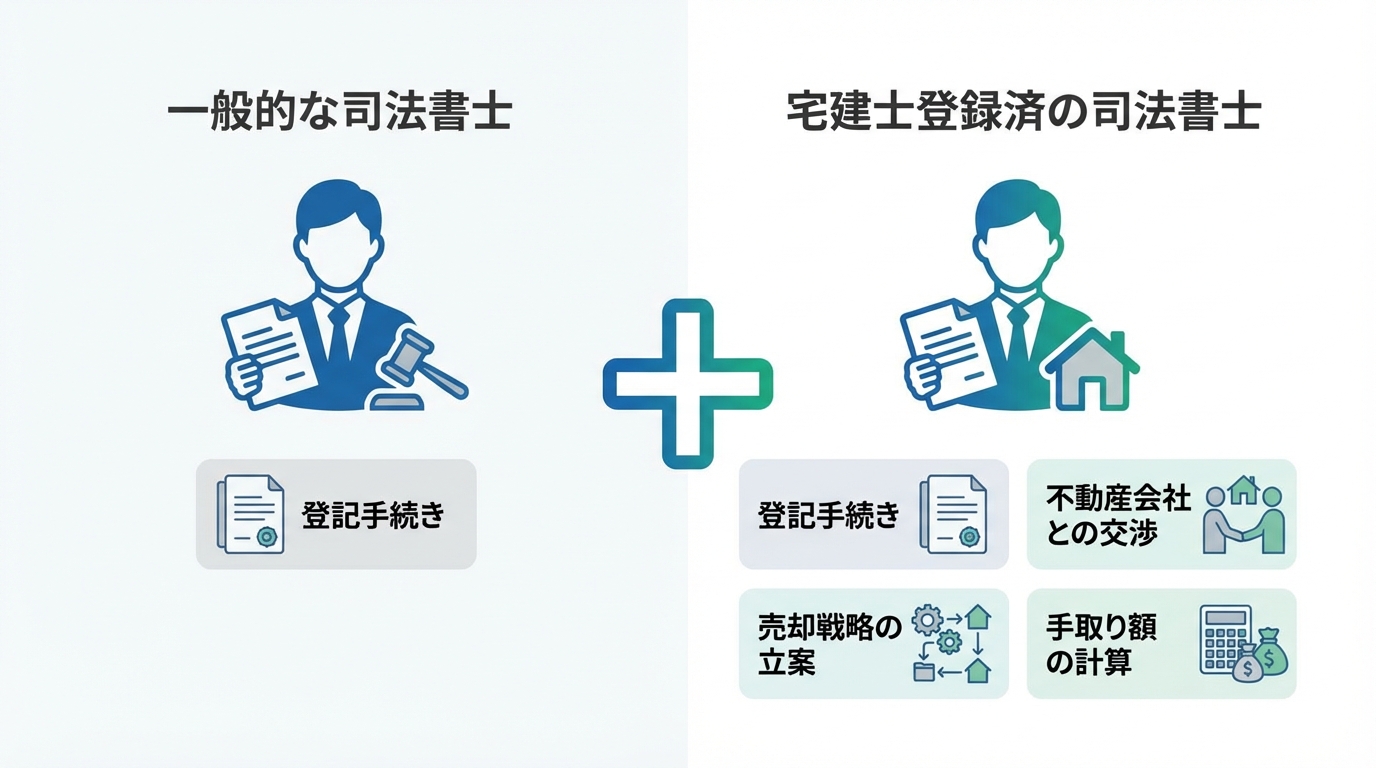 一般的な司法書士と宅建士登録済司法書士の業務範囲の比較図