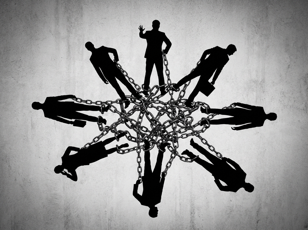 NPO法人の理事全員が清算人になることで手続きが煩雑化するリスクを象徴するイラスト