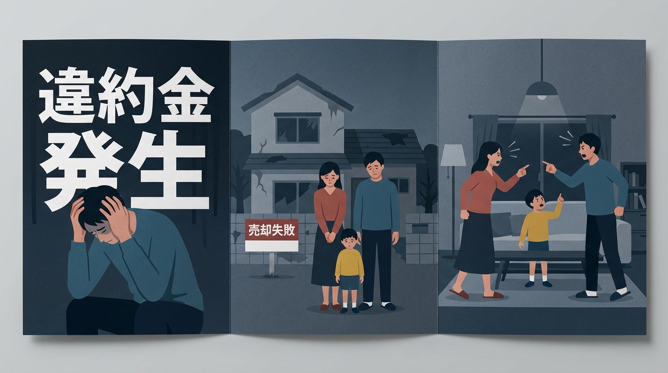 不動産売却で判断能力の問題への対応が遅れた場合の3つの最悪のシナリオを示したイラスト