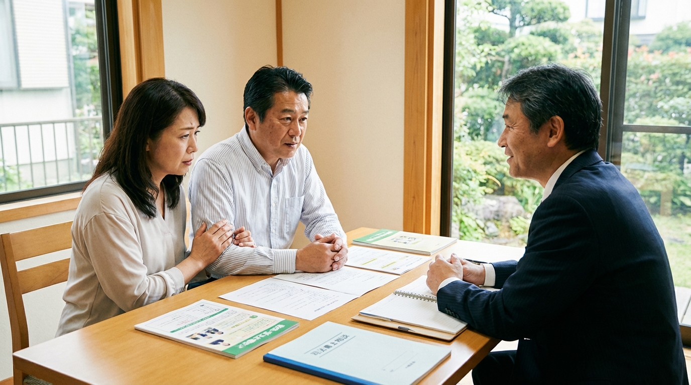 司法書士に成年後見制度の相談をする夫婦