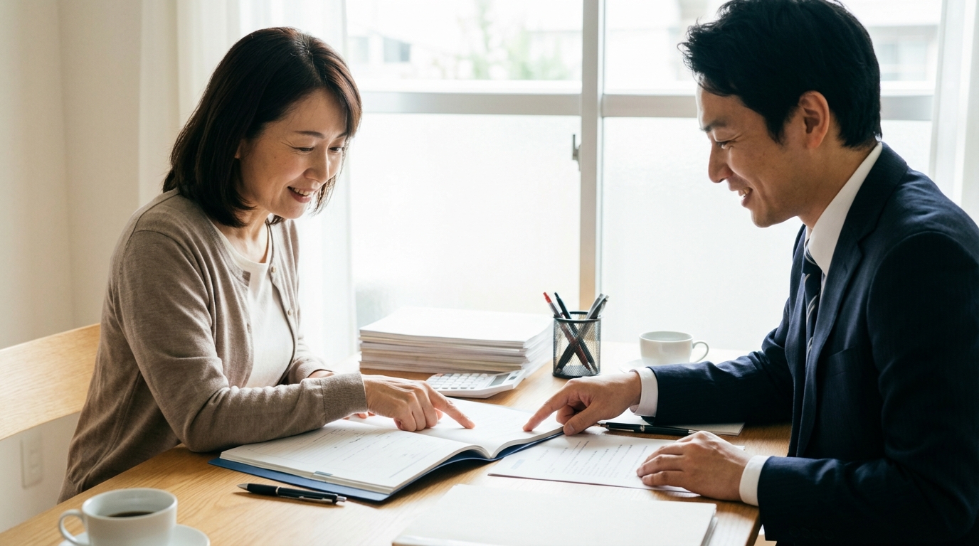 親族後見人が専門家である後見監督人と協力して業務を進めている様子。二人は良好な関係を築いている。