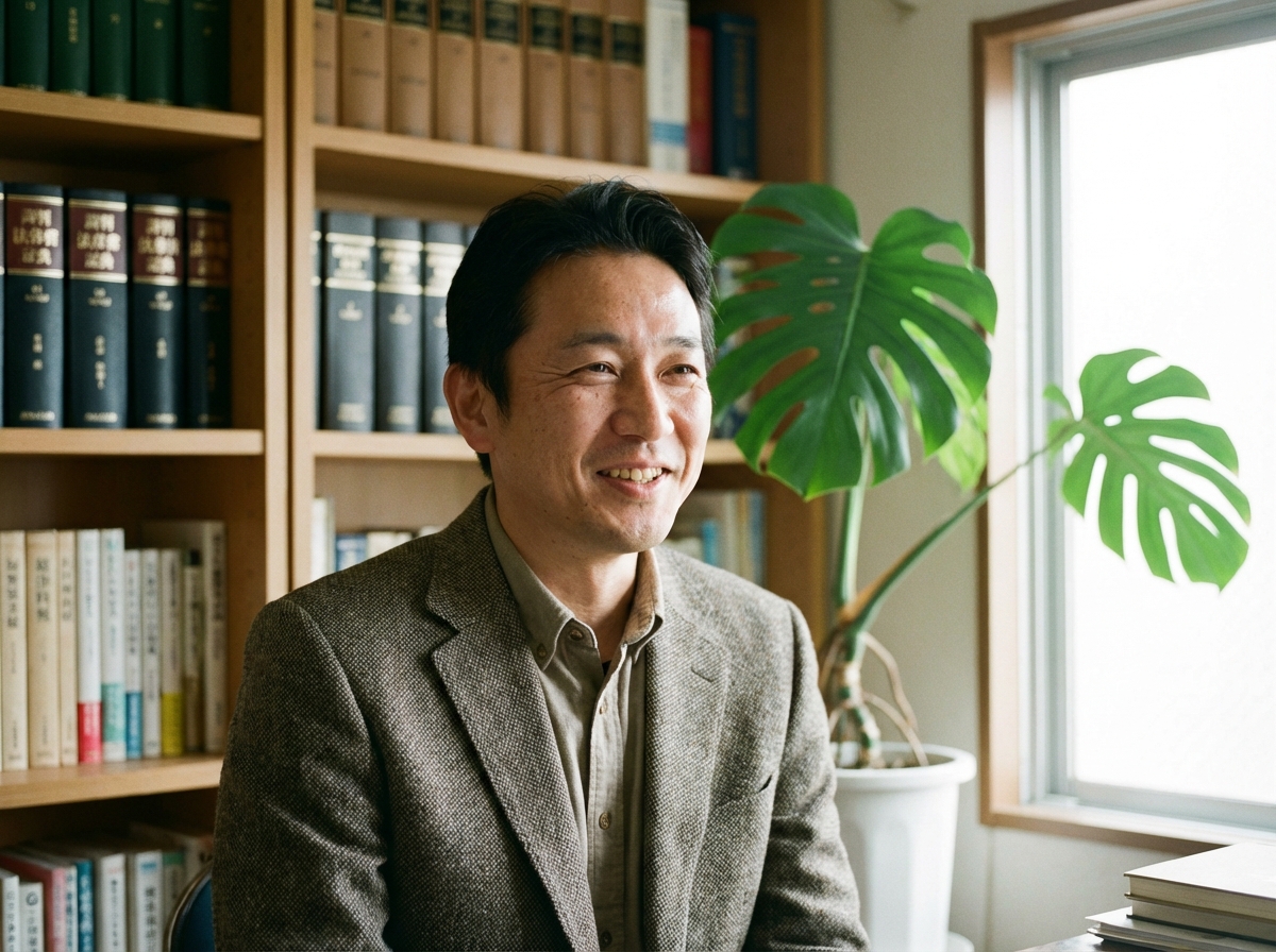 下北沢司法書士事務所の代表司法書士。オフィスで親しみやすい笑顔を見せている。