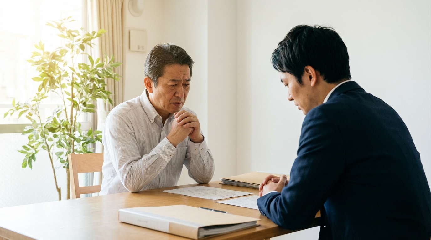 司法書士に孤独死があった賃貸アパートの件で相談している大家さん