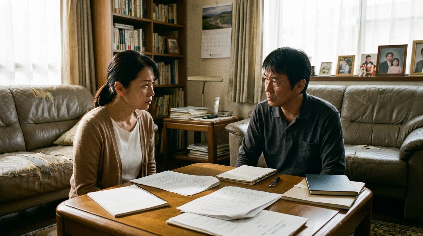 遺産分割協議について深刻な顔で話し合う兄妹