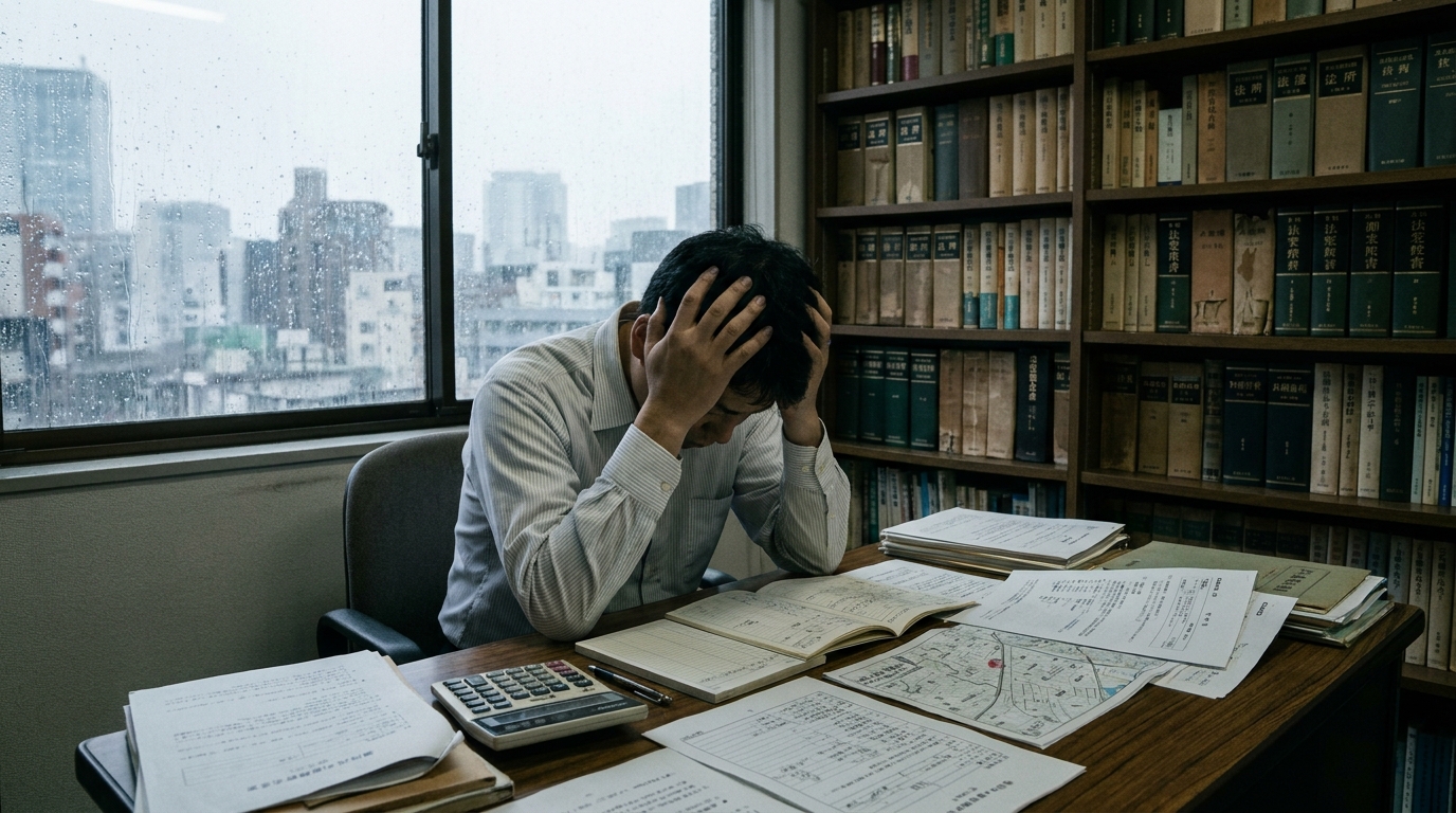 成年後見での不動産売却トラブルに頭を抱える男性のイメージ