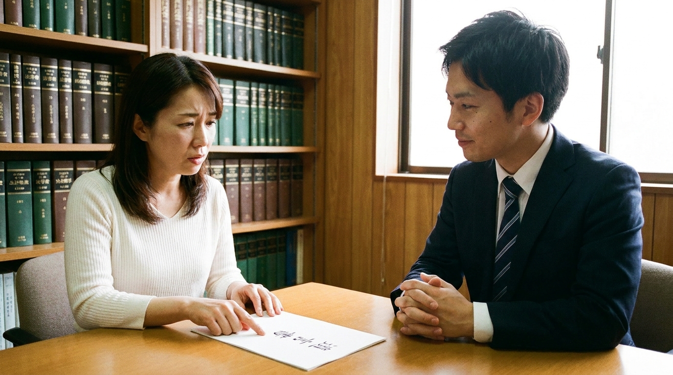遺言執行者が協力してくれない問題について、司法書士に相談している女性の様子。専門家が親身に話を聞いている。